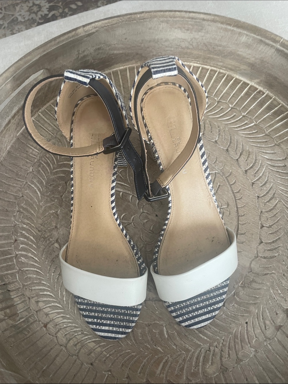 CL by Chinese Laundry Navy Striped & White Ankle Strap Sandals